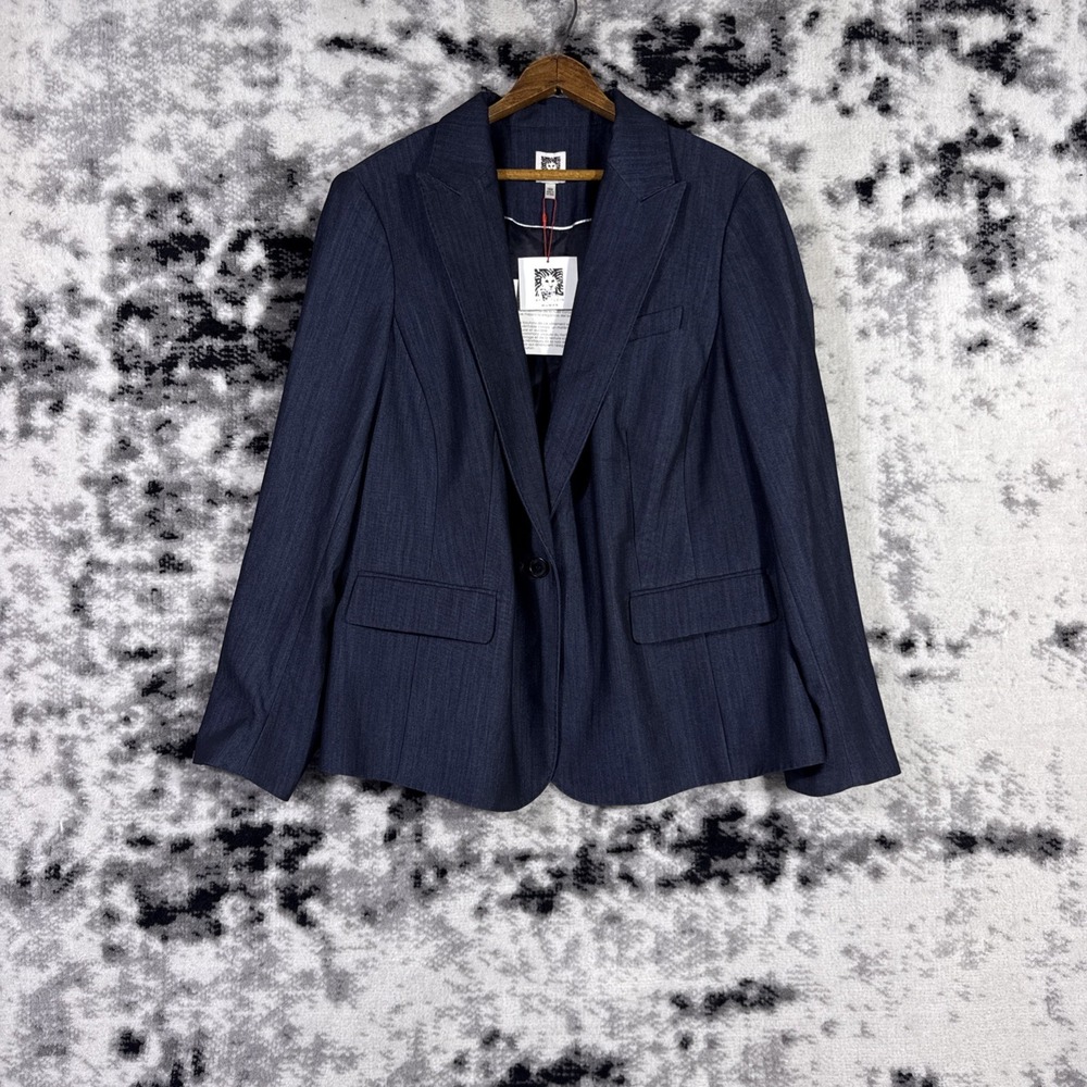 New Anne Klein Blazer Womens Size 16W Dark Navy Twill Indigo Single Button Offic